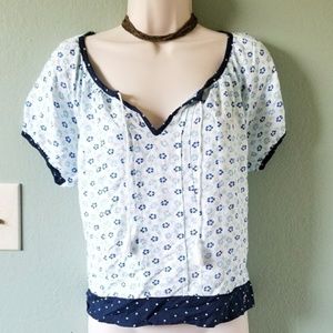 NWT Tasseled Floral Polka Dot Print Top